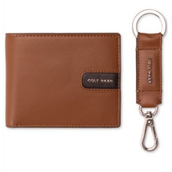 NEW! Cole Haan Leather Billfold And Key Fob Set British Tan Gift Boxed $125 - Picture 1 of 9